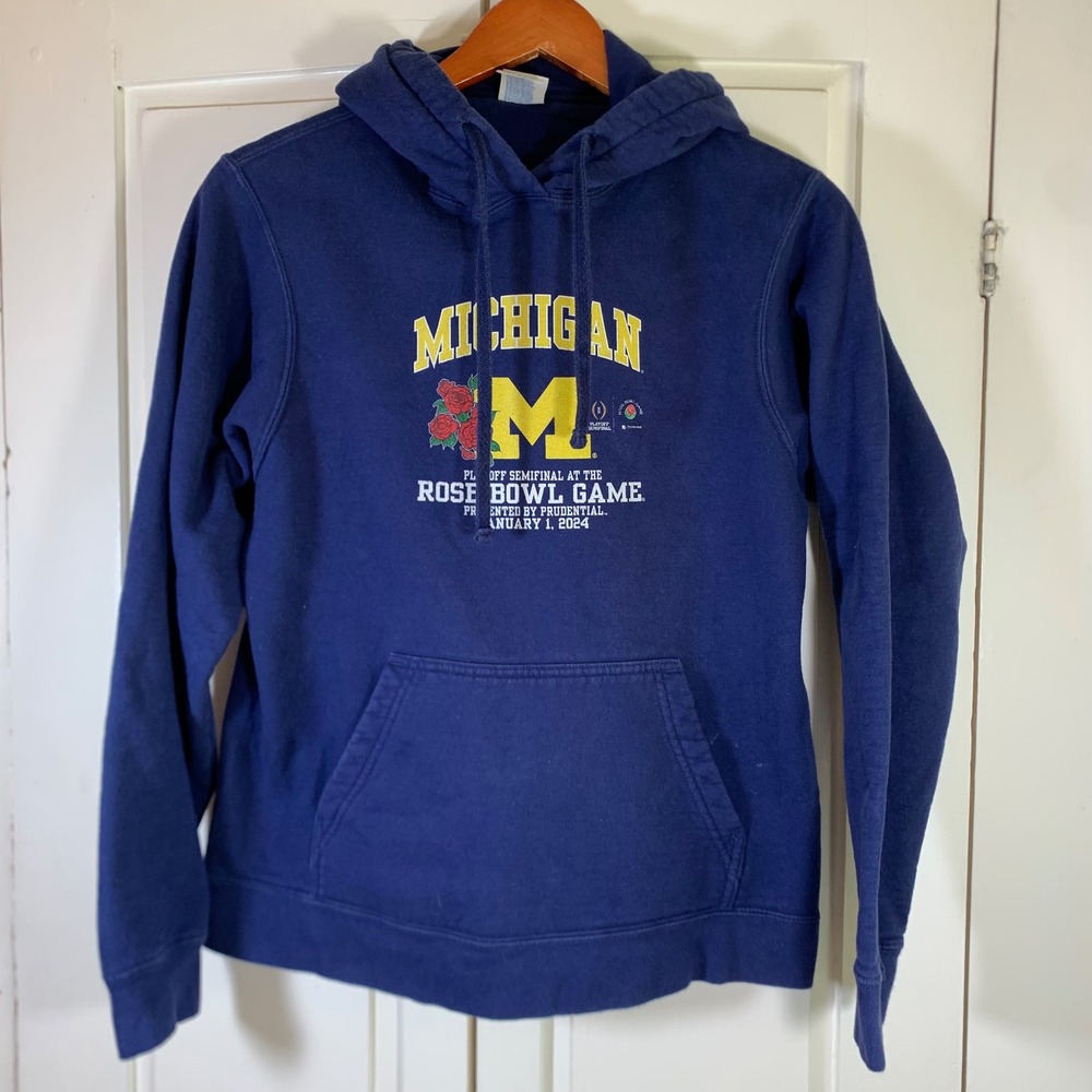 Michigan Wolverines Rose Bowl Game 2024 Football Fan Blue Hoodie Go Blue Small